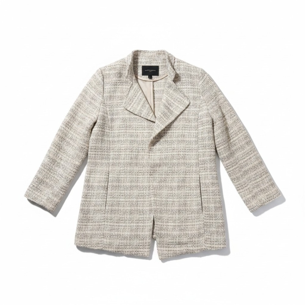 Banana Republic Textured Tweed Open Front Coat Women 2 Cream Black Blazer Jacket